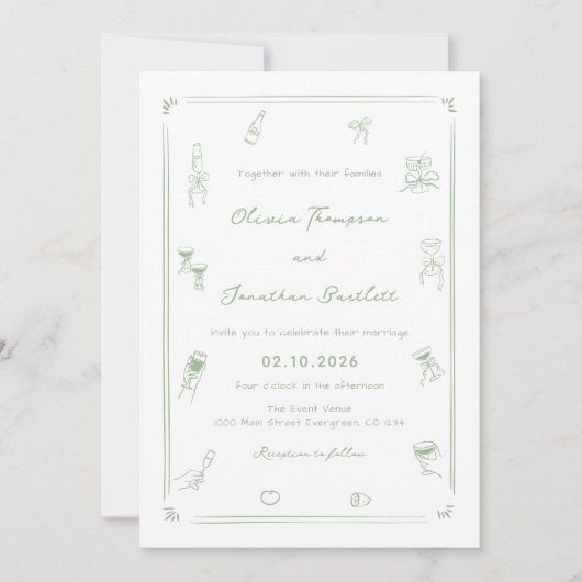 Invitation Mariage à main blanche et verte (Devant)