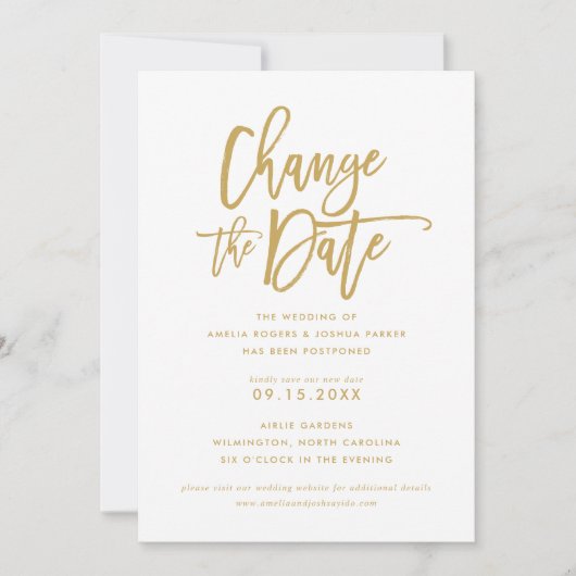 Invitation Mariage à main chic | Modifier La Date Gold (Devant)