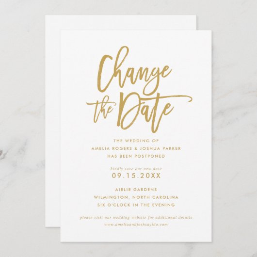 Invitation Mariage à main chic | Modifier La Date Gold (Devant / Derrière)