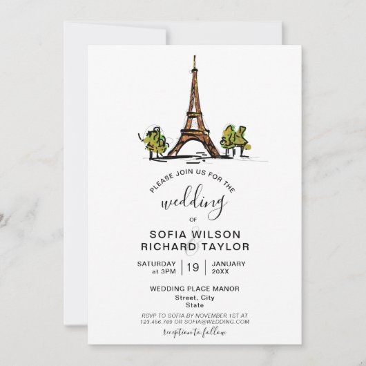 Invitation Mariage à main Destination Paris Tour Eiffel (Devant)