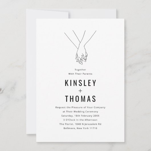 Invitation Mariage à main détendue minimaliste (Devant)