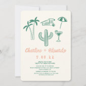 Invitation Mariage à main rose vert Palm Spring (Devant)