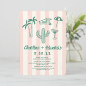 Invitation Mariage à main rose verte Palm Springs (Debout devant)