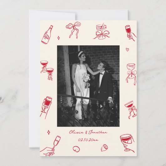 Invitation Mariage à main rouge Enregistrer la photo de date (Dos)