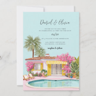 Invitation Mariage à Miami Beach à l'aquarelle