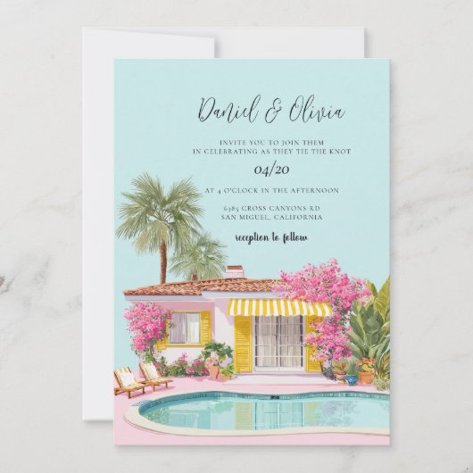Invitation Mariage à Miami Beach à l'aquarelle (Devant)