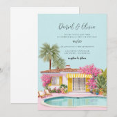 Invitation Mariage à Miami Beach à l'aquarelle (Devant / Derrière)