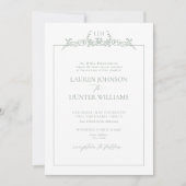 Invitation Mariage à Monogramme avec Bordure Florale Vert Sau (Devant)