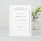 Invitation Mariage à Monogramme avec Bordure Florale Vert Sau (Debout devant)