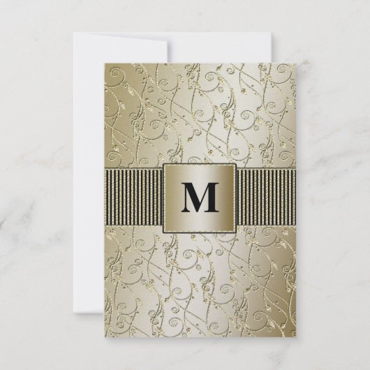 Invitation Mariage à monogramme noir et or à tourbillon flora (Dos)