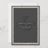 Invitation Mariage à monogramme noir paillettes dorées (Dos)