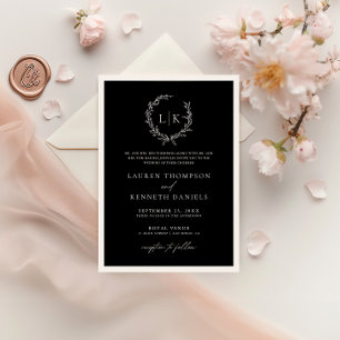 Invitation Mariage à monogramme traditionnel noir et blanc co