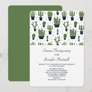 Invitation Mariage à motif de cactus vert rustique dans des p