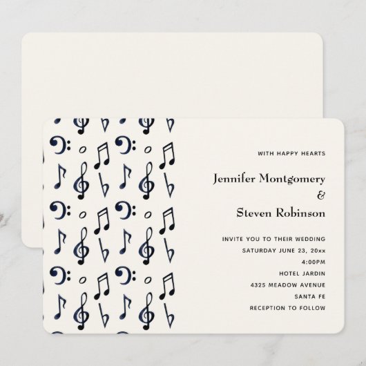 Invitation Mariage à motif de notes de musique mignonnes (Devant / Derrière)