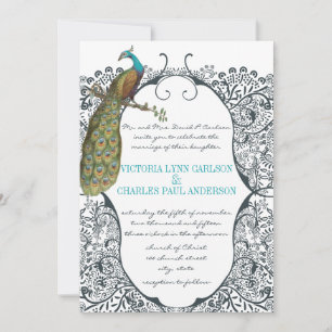 Invitation Mariage à motif de paon oiseaux de l'amour fantais