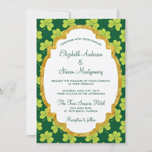 Invitation Mariage à motif de trèfle vert mignon (Devant)