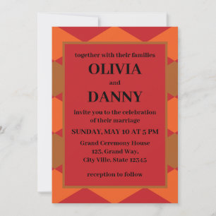 Invitation Mariage à motif diamant à carreaux orange et vert