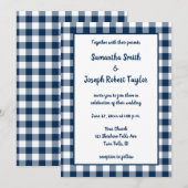 Invitation Mariage à motif Gingham Bleu Marine (Devant / Derrière)