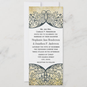 Invitation Mariage à motif paisley Navy et Moutarde Love Bird