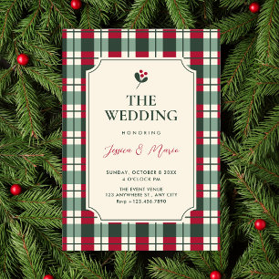 Invitation Mariage à motif tartan carreauté rouge vert