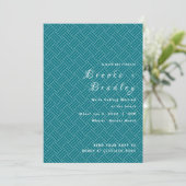 Invitation Mariage à motif tissé sarcelle (Debout devant)
