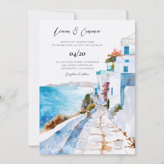 Invitation Mariage à Mykonos Grèce aquarelle (Devant)