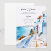 Invitation Mariage à Mykonos Grèce aquarelle (Devant / Derrière)