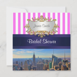 Invitation Mariage à New York B2 Rayure rose et blanc Shower