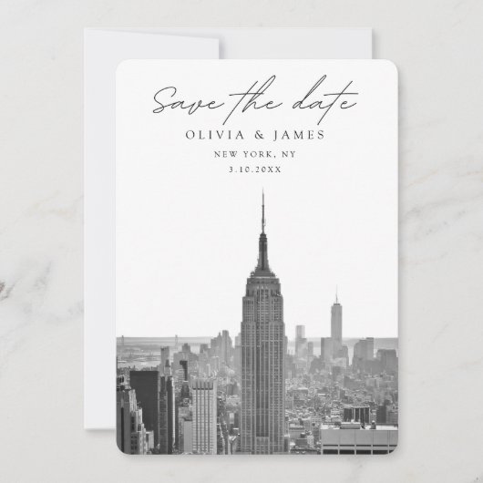Invitation Mariage à New York Enregistrer la date Noir & Blan (Devant)