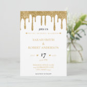 Invitation Mariage à paillettes blanches et or avec coulée (Debout devant)