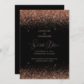 Invitation Mariage à paillettes Noir & Bronze Enregistrer la  (Devant / Derrière)