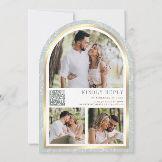 Invitation Mariage à papillon à arc fleuri vert Sage (Dos)