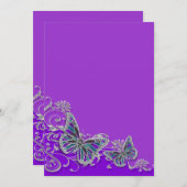 Invitation mariage à papillon bleu violet (Devant / Derrière)