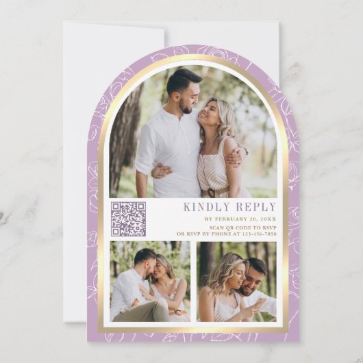 Invitation Mariage à papillon d'arc en or violet de lavande (Dos)