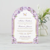 Invitation Mariage à papillon d'arc en or violet de lavande (Debout devant)