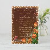 Invitation Mariage à papillon floral en bois foncé rustique (Debout devant)