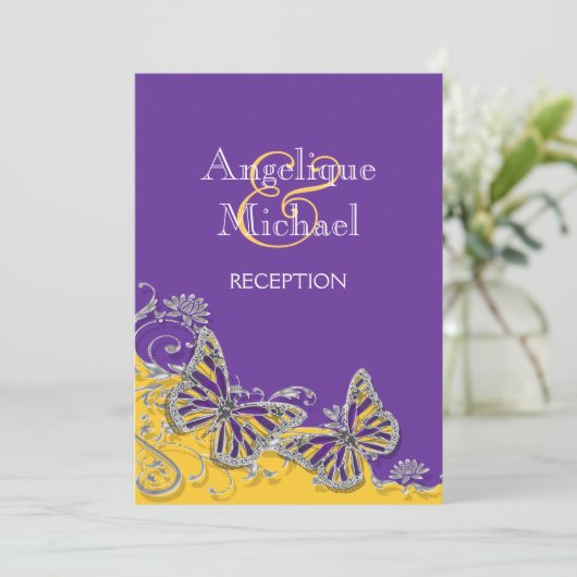 Invitation mariage à papillon jaune mauve (Debout devant)