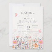 Invitation Mariage à papillon rose et vert (Devant)