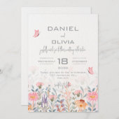 Invitation Mariage à papillon rose et vert (Devant / Derrière)