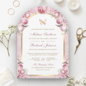 Invitation Mariage à papillon rose floral