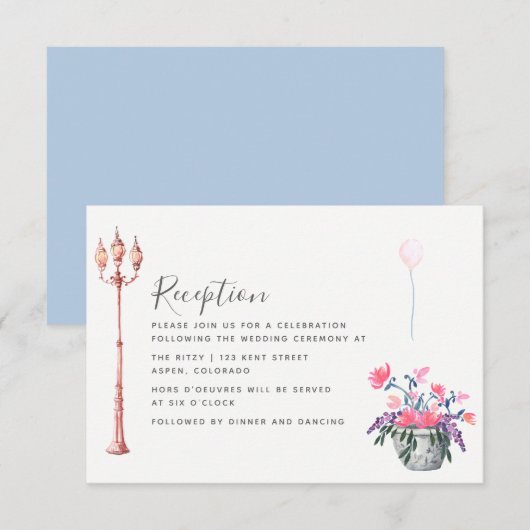Invitation Mariage à Paris aquarelle fleurs sauvages Réceptio (Devant / Derrière)