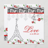 Invitation Mariage à Paris Inviter les roses rouges Silver Bl (Devant / Derrière)