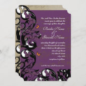 Invitation Mariage à perruque à papillon métallique Eggplant (Devant / Derrière)