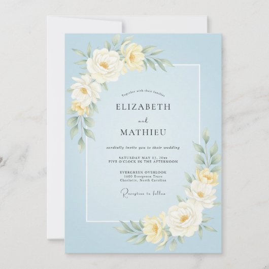 Invitation Mariage à pétale bleu ciel (Devant)