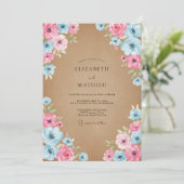 Invitation Mariage à Petale Bleu Ciel Rose (Debout devant)