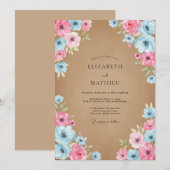 Invitation Mariage à Petale Bleu Ciel Rose (Devant / Derrière)
