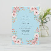 Invitation Mariage à Petale Bleu Ciel Rosé (Debout devant)