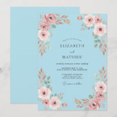 Invitation Mariage à Petale Bleu Ciel Rosé (Devant / Derrière)