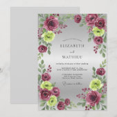 Invitation Mariage à pétale chartreuse plum (Devant / Derrière)