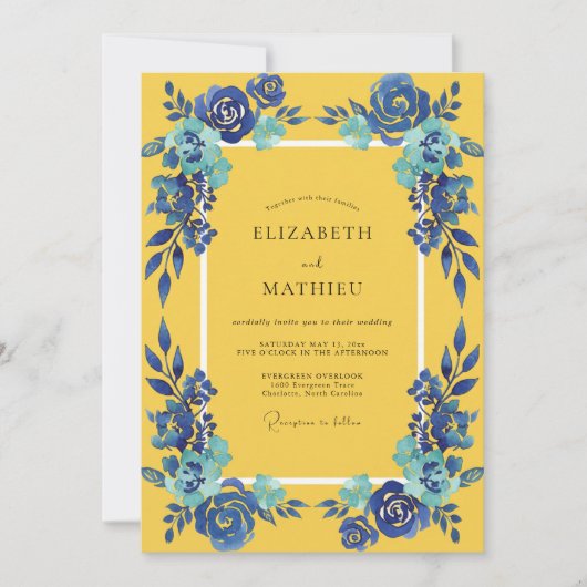 Invitation Mariage à Petale d'Azur Doré (Devant)